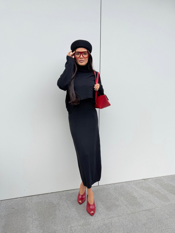 Set rochie și pulover tricotate Rival Black