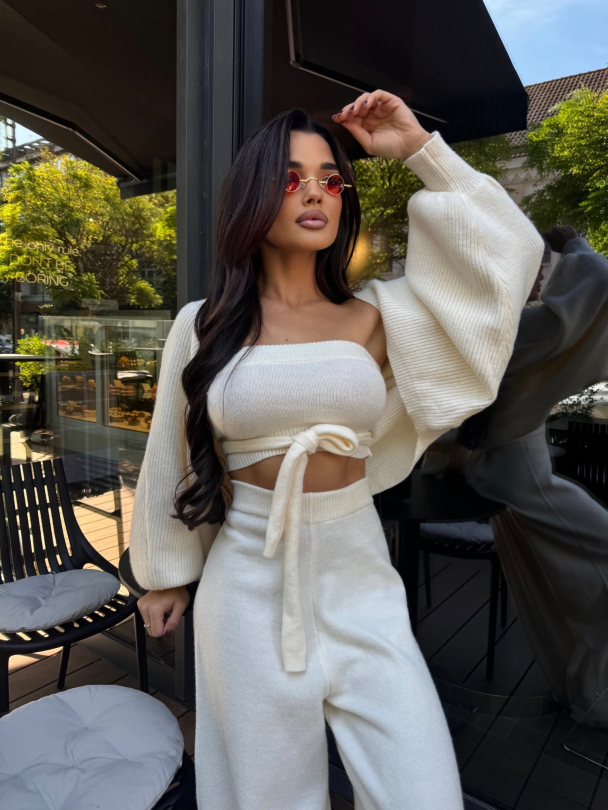 Set top tricotat și cardigan Lolle Milky