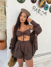 Pantaloni scurți din in Solara Coast Dark Chocolate