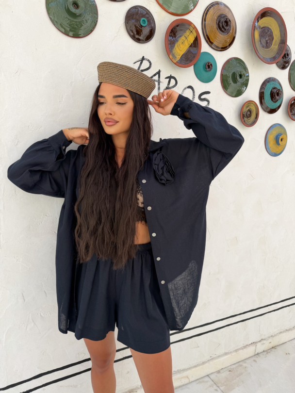 Pantaloni scurți din in Azaria Navy 