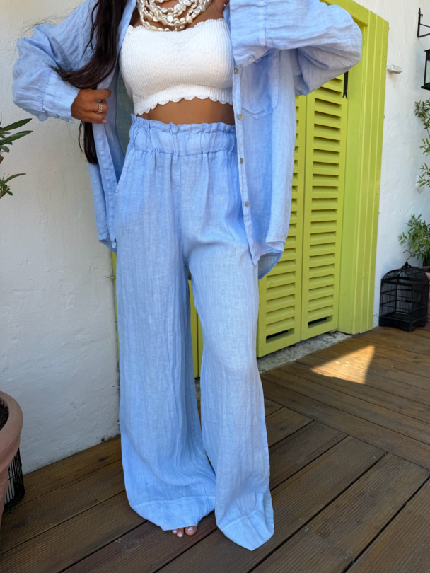 Pantaloni din in Paros Sky Blue