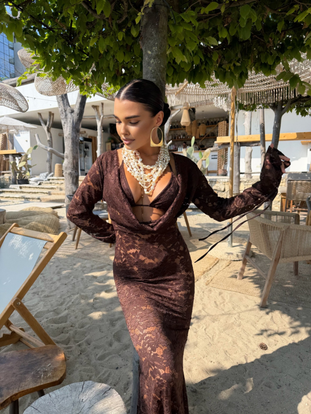 Set triplu de costum de baie și rochie Kalesma Chocolate