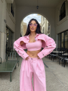 Set top și jachetă din denim Felosia Pink