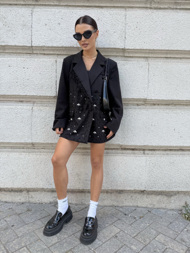 Sacou cu pene naturale și cristale Getas