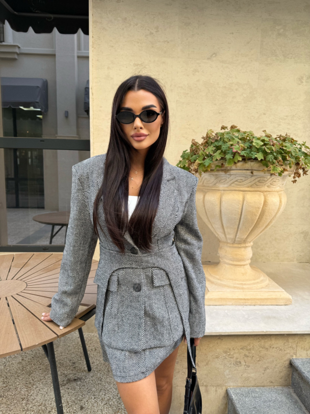 Sacou cu curea Caramel Glow Grey 