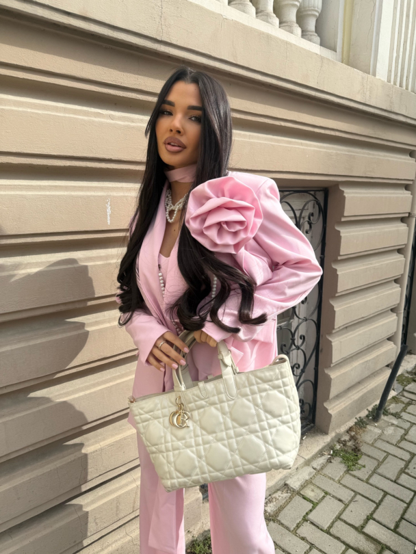 Sacou cu curea și accesoriu Massimo Pink