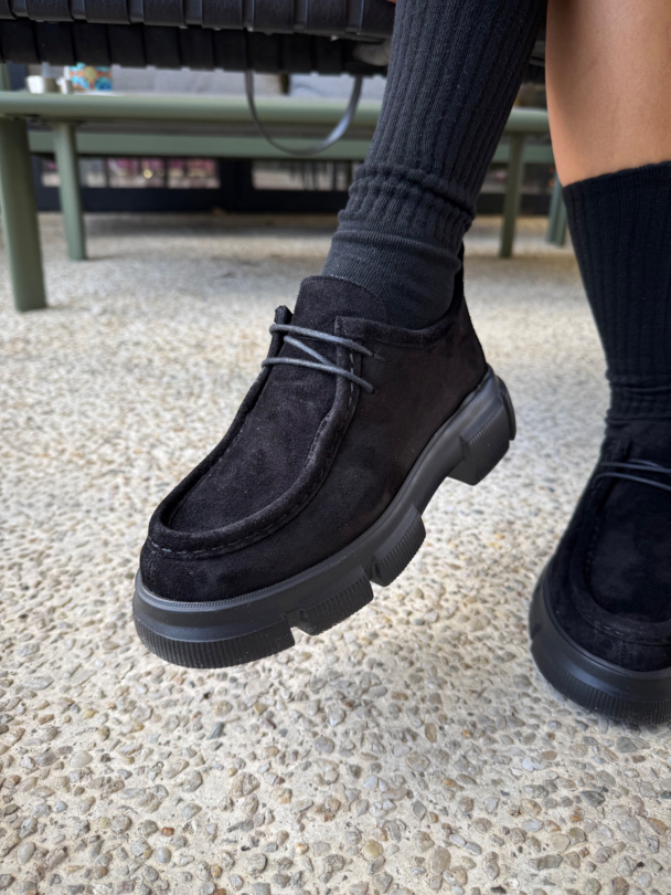 Pantofi din piele întoarsă naturală Gizenta Black