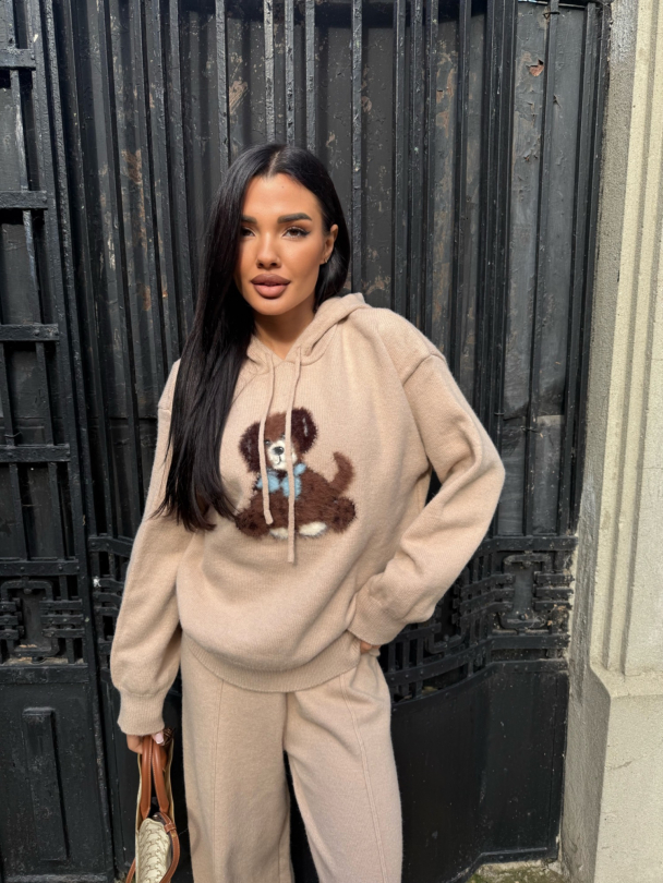 Hanorac tricotat Dog Lovers Latte