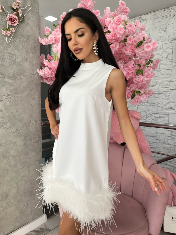 Rochie din pene Fanea White