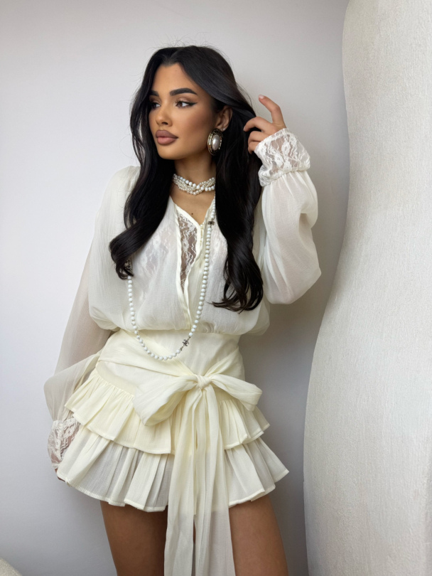 Set rochie și pantaloni Maison Jardin Creamy