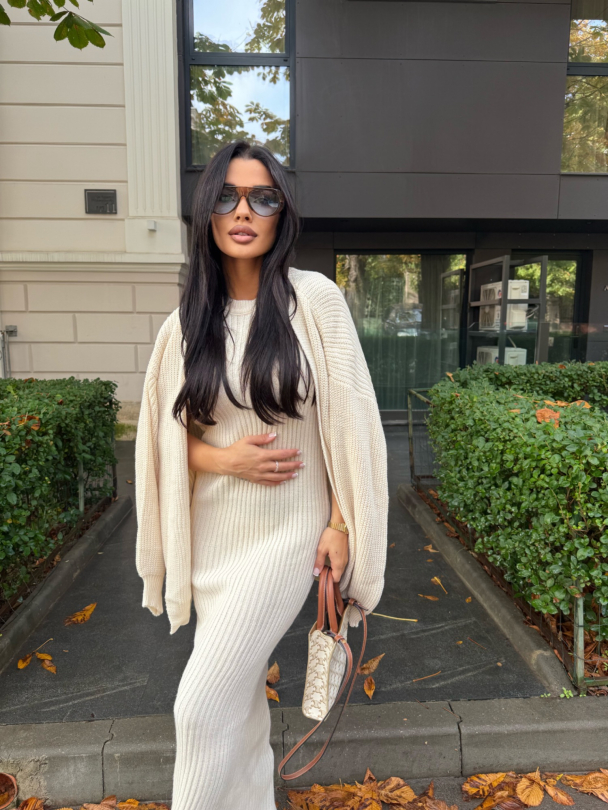 Set rochie și vestă Jejena Oat Milk